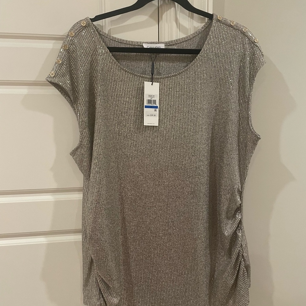 Metallic Silver Top with Button Detail